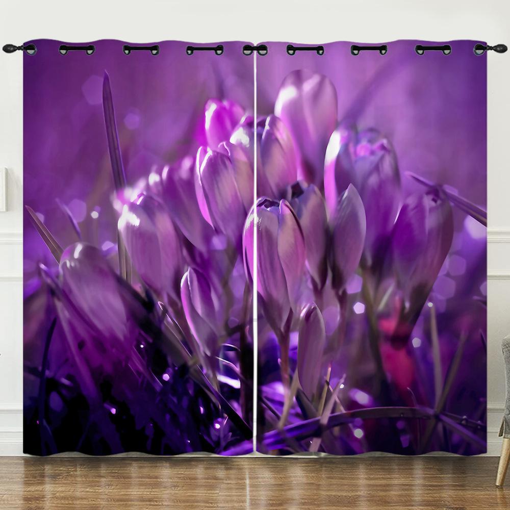 Штора Цветок Фиолетовый Лавандовый Цветок 3D Цифровая Печать Затемняющая Штора На Люверсах