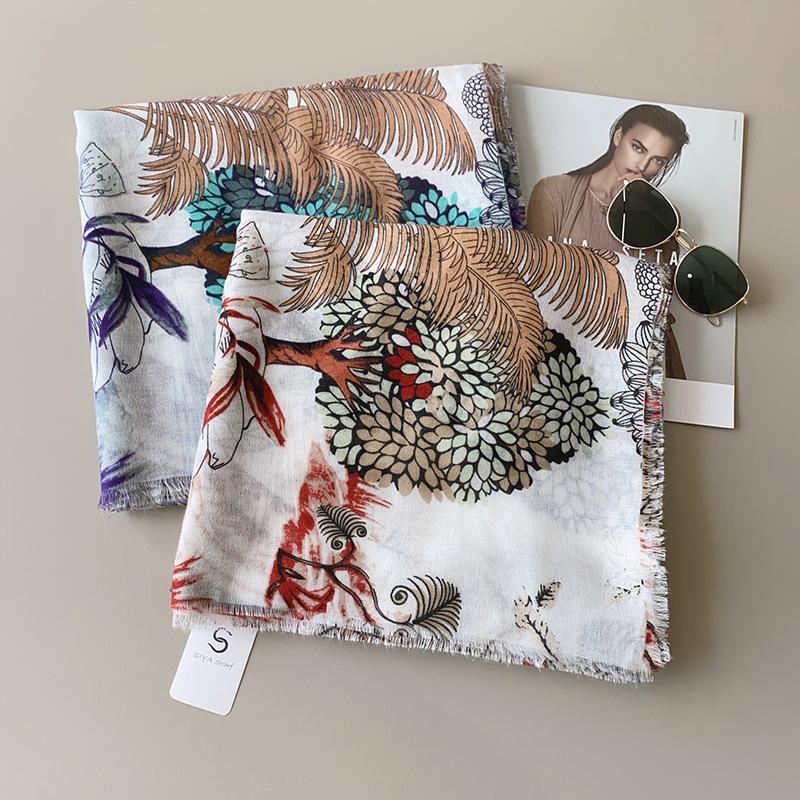 Trendy Sweet Literary and Artistic Style Printed Silk Scarf Female Elegant Fashion Temperament Thin Air-conditioned Room Scarf
