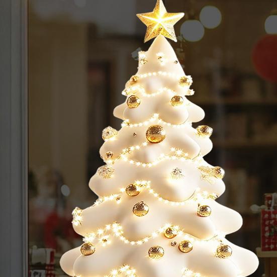 Christmas Tree Window Cling Removable Waterproof PVC Winter Merry Christmas Static Glass Sticker Holiday Party Decoration Decal