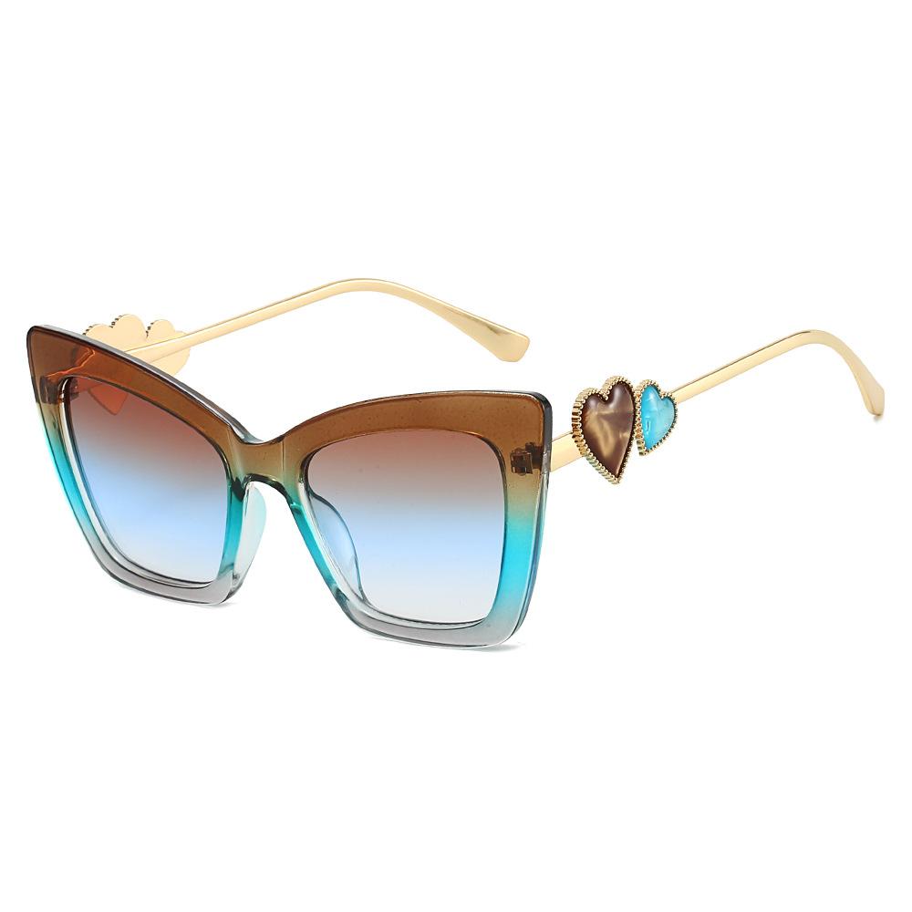 Fashion Oversized Cat Eye Frames Shades Uv400 Modern Heart Decoration Luxury Sunglasses Women Outdoor Activities