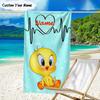 1PC Custom Name Beach Towel Love Heartbeat Tweety Beach Towel, Suitable for Camping, Travel, Beach Accessories, Super Absorbent, Family Gift