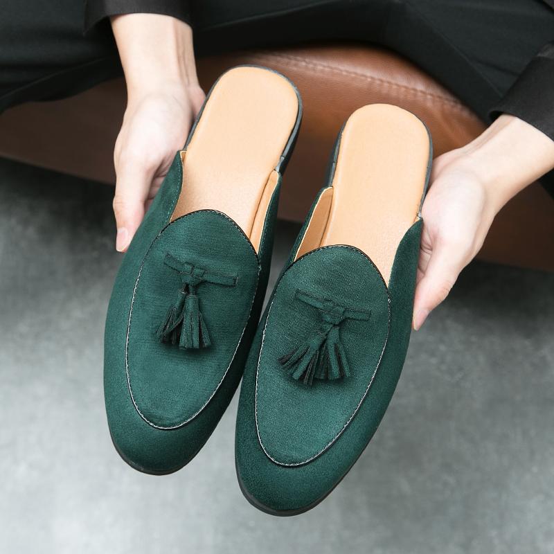 Fashion New Suede Leather No Follow-up Shoes Men's Casual Luxury Brand Handmade Comfort Home Loafers Men Slip-On Half Slippers Loafers