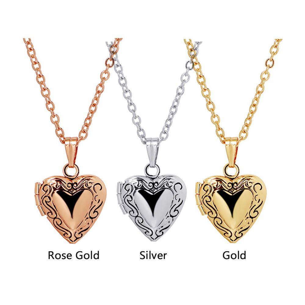 Lover Chain Jewelry Forever and Always Carved Heart Shaped Pendant Photo Picture Locket Necklace