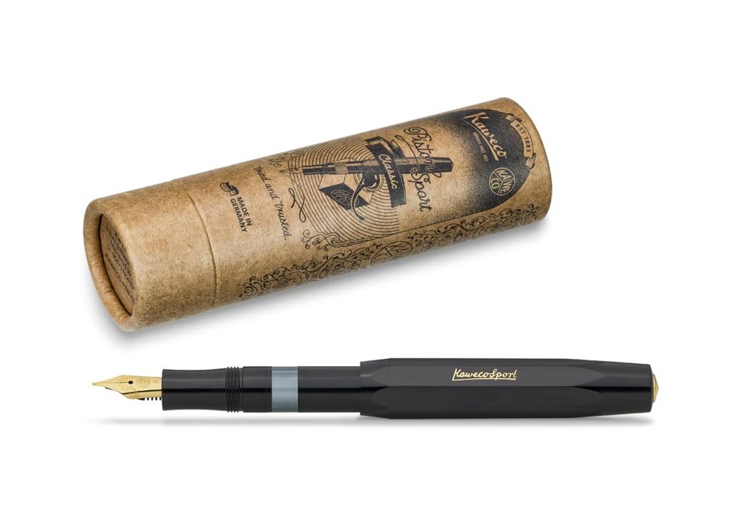 Kaweco Classic Sport Fountain F Fine Rotating Officially Imported Pen, Nib, Black/Gold, 11000335, Suction,