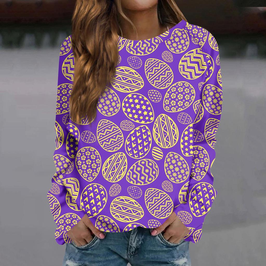 Women's Fashion Casual Long Sleeve Printed Round Neck Sweatshirt Top