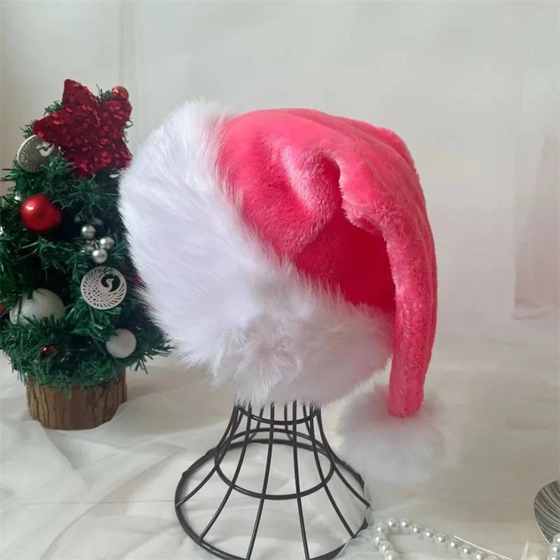 30 * 45cm Christmas Santa Hat Xmas Pink Long Plush Holiday Red Black Hat For Adults And Kids Unisex New Year Festive Supplies