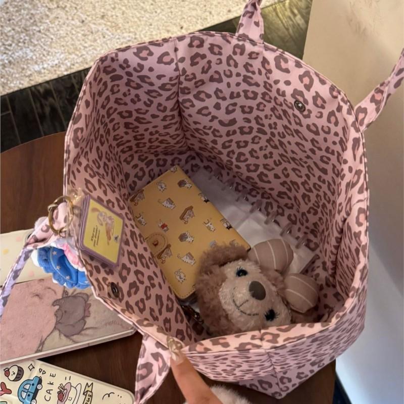 Hot Girl Sweet Cute Pink Leopard Handbag Women Large Capacity Canvas Shoulder Bag Ladies Everyday Commute Versatile Underarm Bag