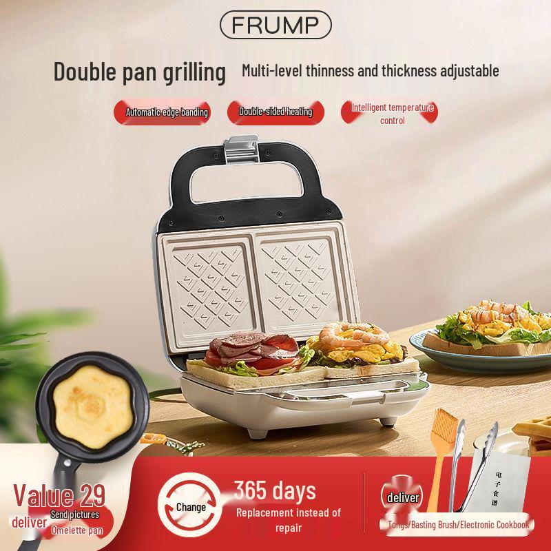 Double-Plate Breakfast & Waffle Maker: Multi-Functional Sandwich & Bread Machine for Home Use.
