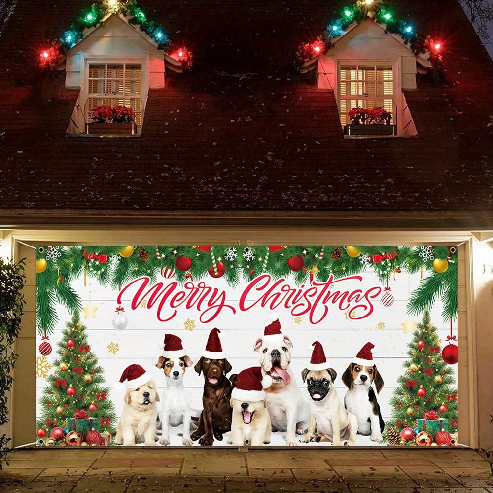1 piece, Christmas large garage door banner, Christmas dog Christmas tree pattern