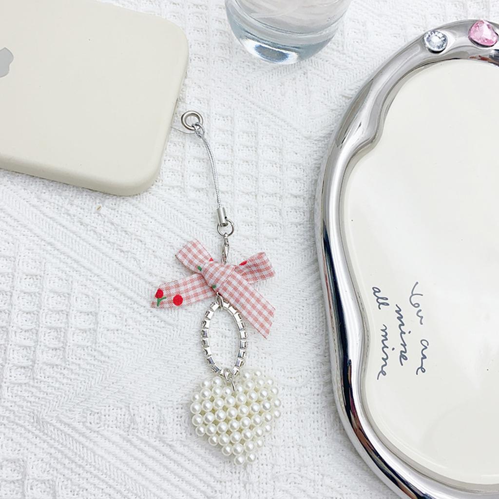 Pearls Beaded Bowknot Heart Charm Keychain Bead Keyring Bag Pendant Sweet Versatile Fashion Accessory for Women