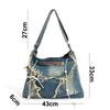Washed Denim Women Shoulder Bag Large Capacity Student Zipper Messager Handbags