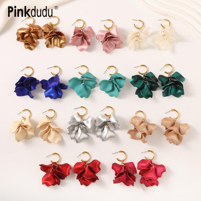 Pinkdudu Модные серьги-капли в виде лепестков роз из смолы с жемчужным блеском, женские украшения PD2386