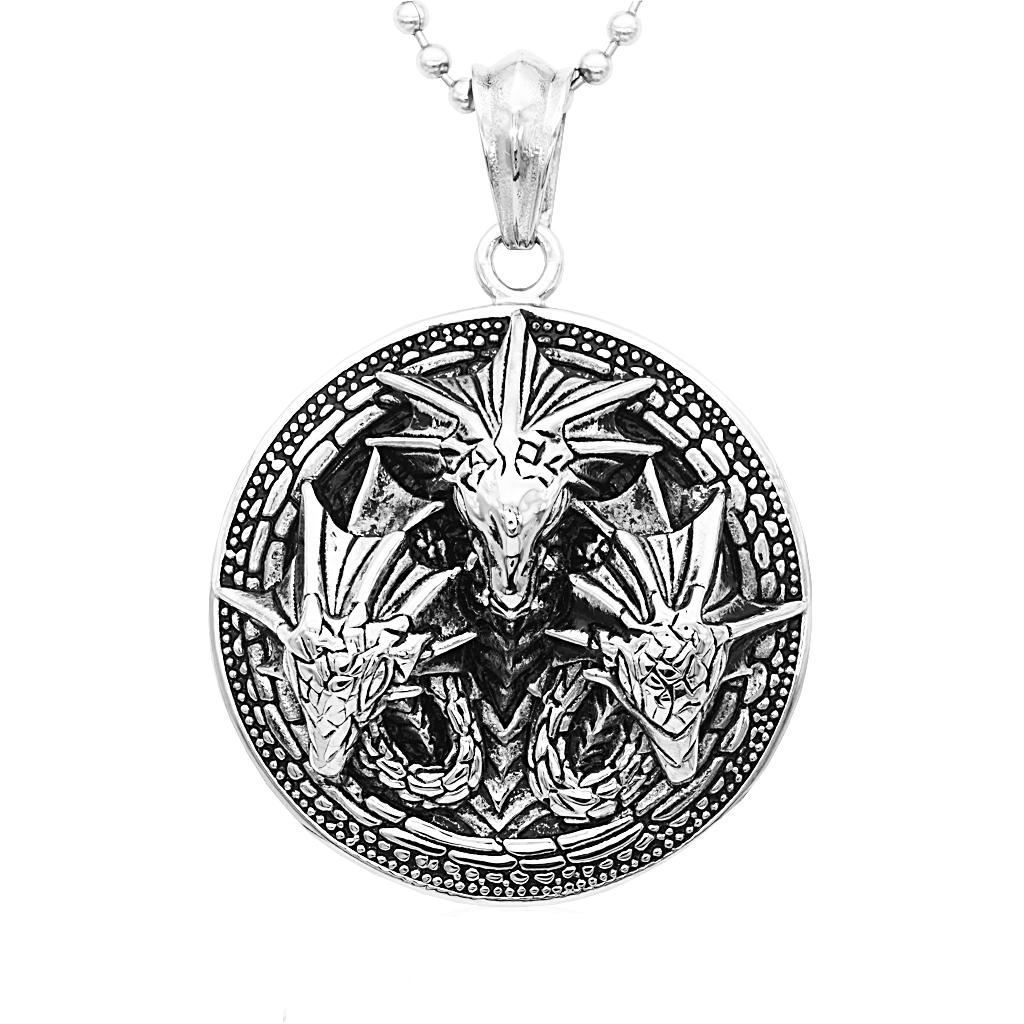 Рок-панк три головы дракона круглый щит кулон ожерелье ювелирные изделия для мужчин