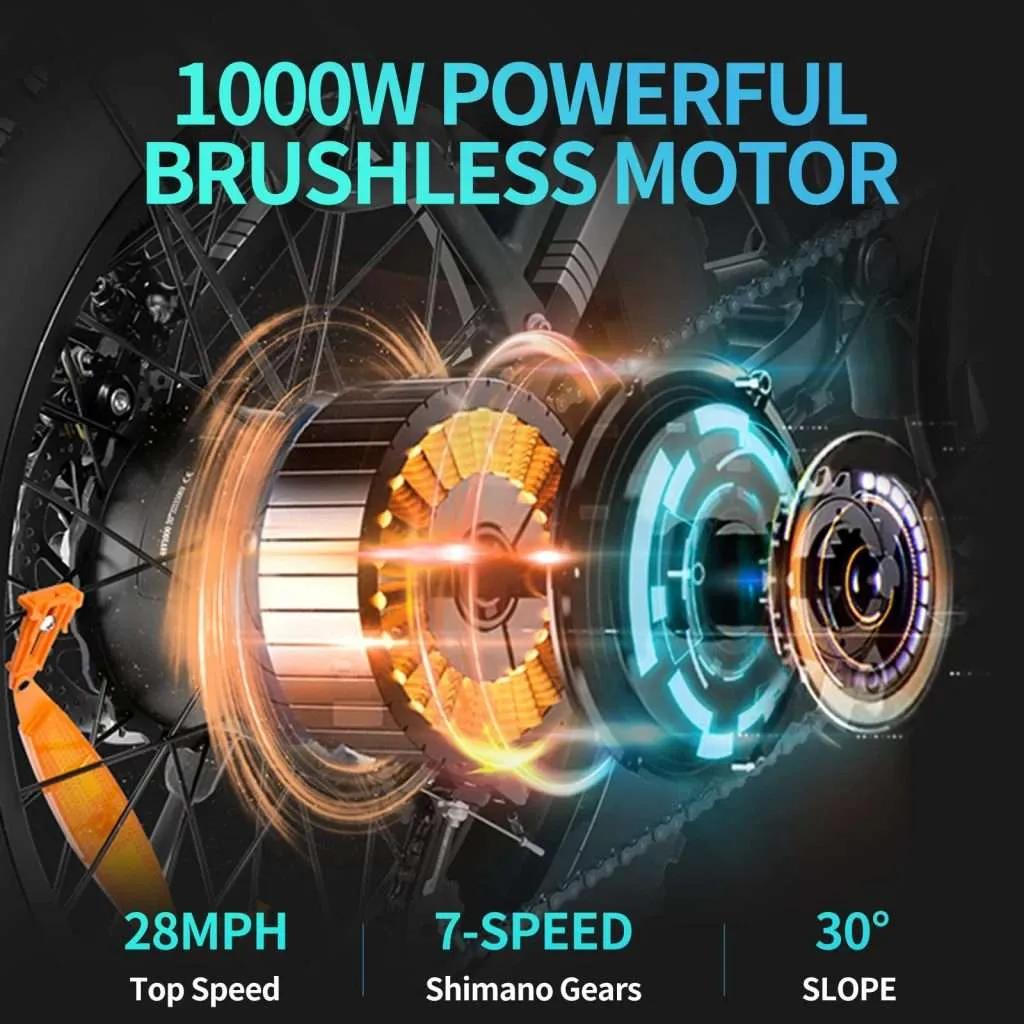 Ridstar Электрический велосипед H20 Foldble, двигатель 1000 Вт, аккумулятор 48 В, 15 Ач