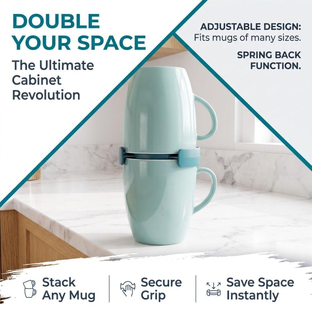 6Pcs Stackable Cup Holder Adjustable Cup Organizer Drinkware Storage Rack  Kitchen Cabinet