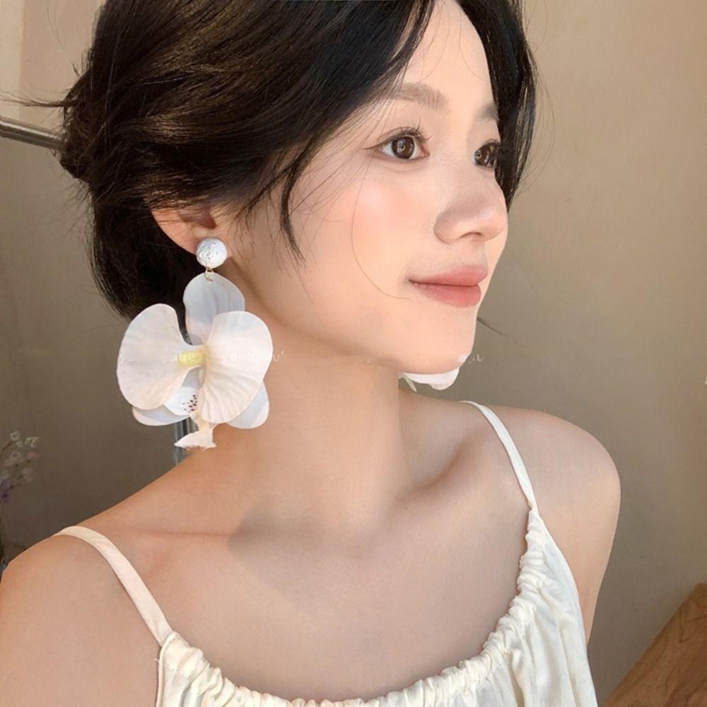 Zinc Zinc Alloy Butterfly Orchid Earrings Simulated Flower Flower Earrings Flower Drop Earrings Wedding