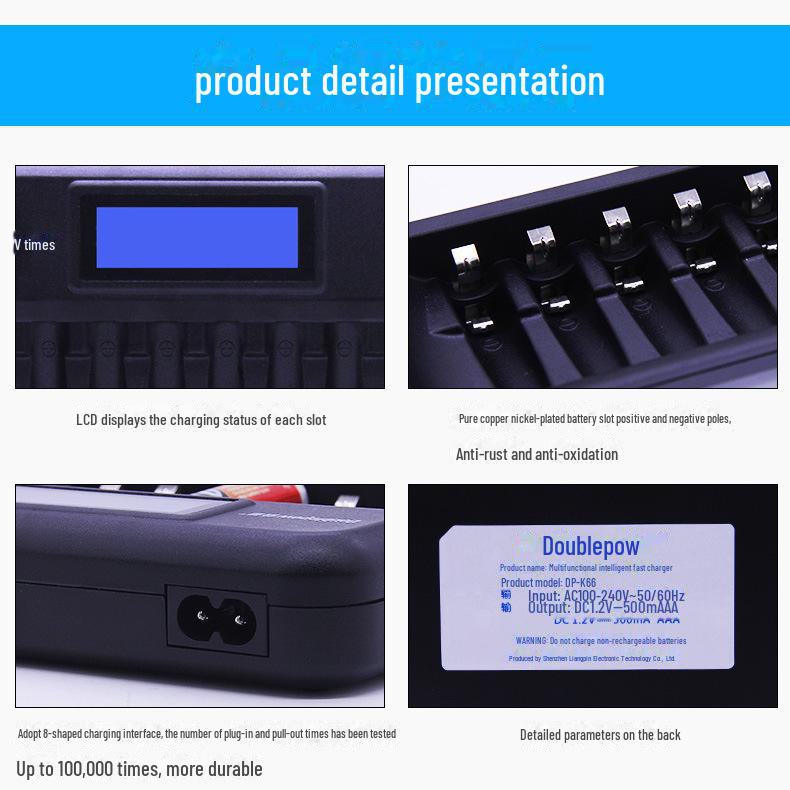 Интеллектуальное быстрое зарядное устройство на 6 слотов с ЖК-дисплеем для аккумуляторов AA/AAA с функциями ремонта и удвоения емкости