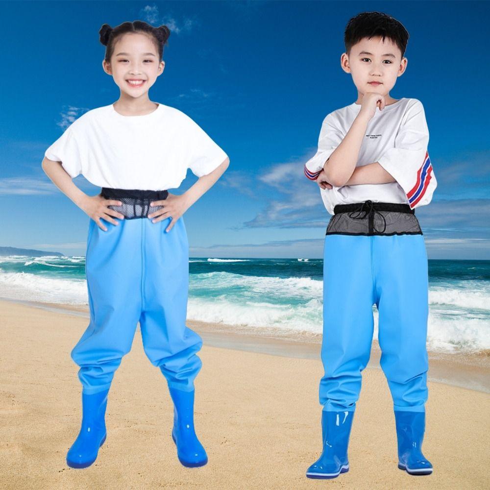 PVC Children Rain Pants Boots Half-Body Pants with Rain Boots Children Raincoat Jumpsuit Fishing