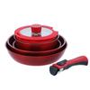 Bestco Frying Pan Glass Lid Handle 8 Piece Set Red IH Compatible Delicious Sine Volt NM-144