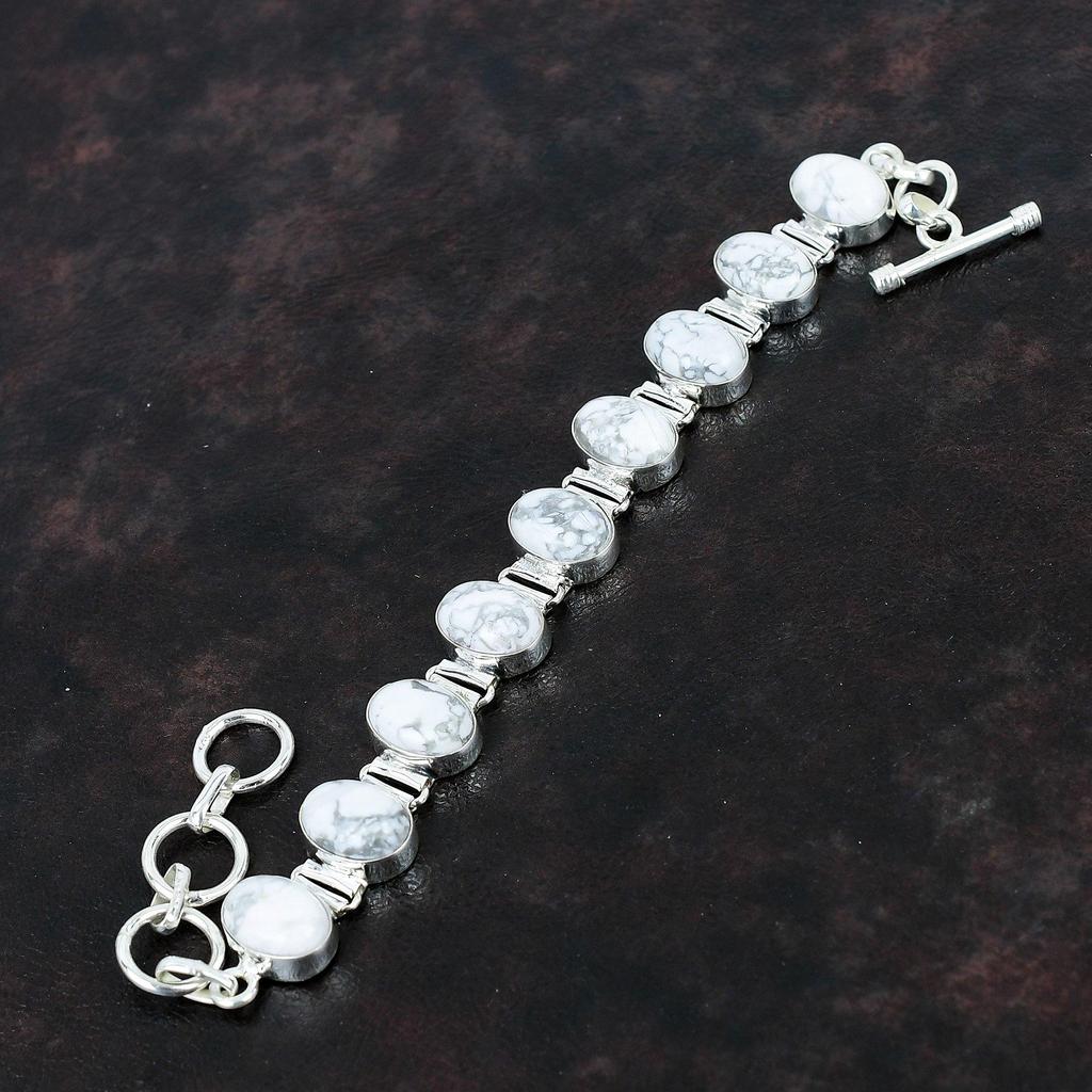 Браслет из говлита Браслет ручной работы с драгоценными камнями Браслет из стерлингового серебра 925 пробы Регулируемый браслет-цепочка Подарки для него Красивые ювелирные изделия из говлита