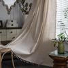 1 Panel Boho Farmhouse with Rod Pocket Curtains for Bedroom Living Room Semi Blackout Curtains Linen Window Curtain, Bohemian Tassel Curtain