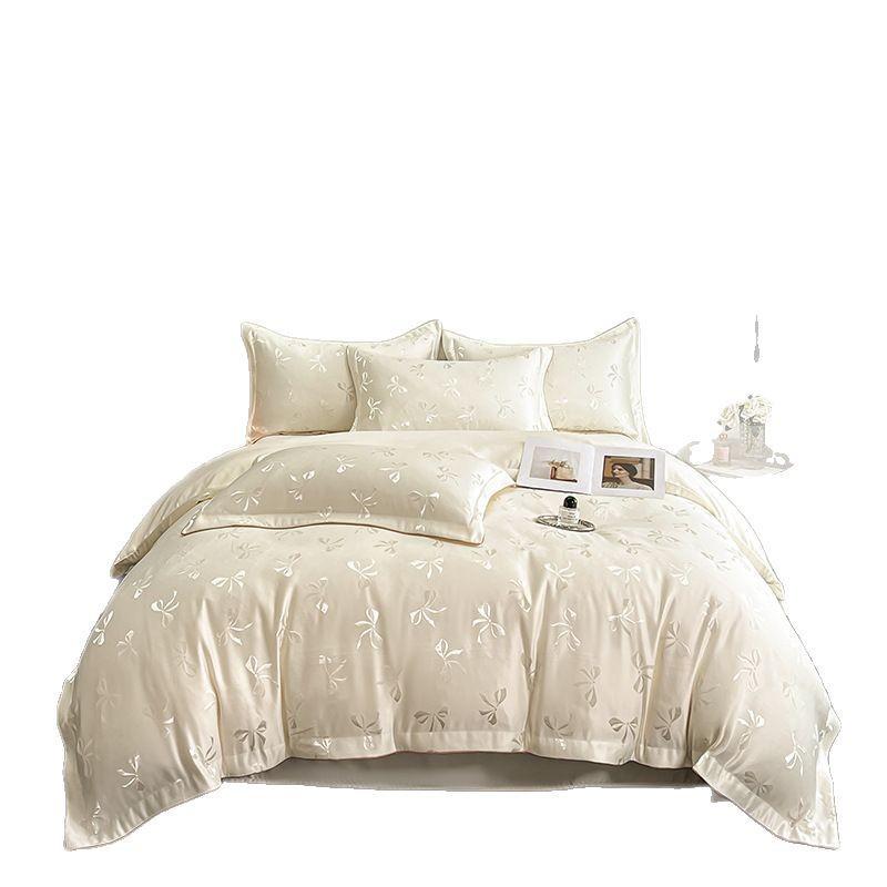 Роскошный летний жаккардовый стиранный комплект постельного белья из тенселя и лиоцеллового шелка - Шелковистый нюдовый пододеяльник (3 шт)