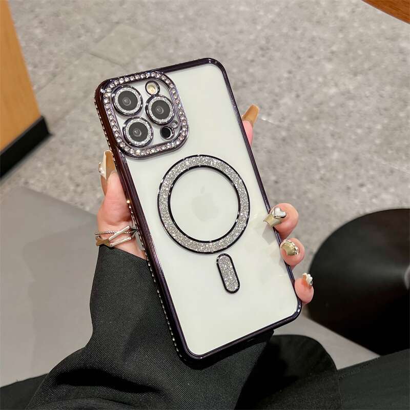 Роскошный блестящий прозрачный чехол Magsafe с беспроводной зарядкой для iPhone 14 13 12 11 Pro Max Plus с магнитным бампером и бриллиантами
