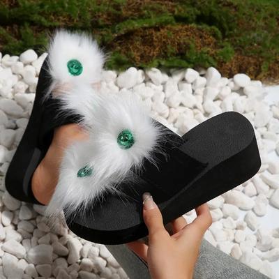 2024 Высококачественные летние женские тапочки на платформе, шлепанцы на танкетке, однотонные женские тапочки