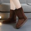 Женская обувь 2024 Высококачественные зимние женские сапоги Теплые сапоги до середины икры Женские сшитые круглые носки Низкий плоский каблук Слипоны Женские