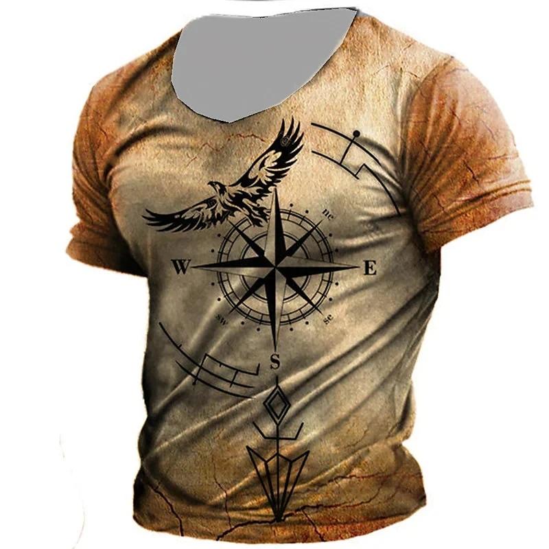 Винтажная футболка Compass для мужчин с 3D-принтом Navigation Compass, мужская футболка с круглым вырезом и коротким рукавом, свободные топы, футболка Homme 6xl, Camiseta