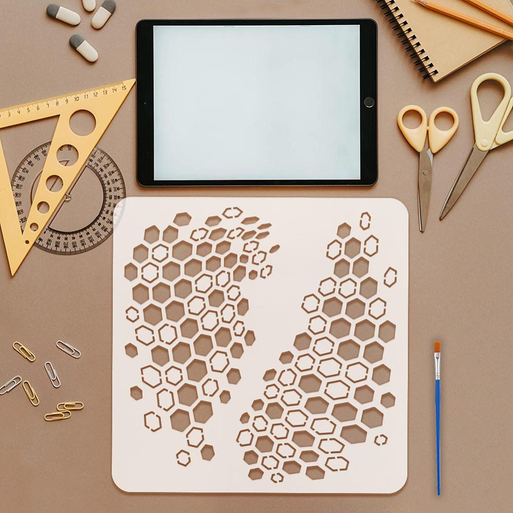 4Pcs 4 Styles PET Hollow Out Drawing Painting Stencils for DIY Scrapbook Photo Album Hexagon 300x300mm 1pc/style