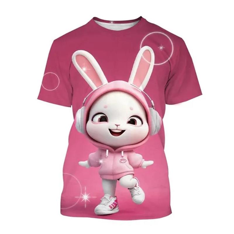 Летние милые мультяшные кролики 3D принт футболки женская уличная одежда повседневная мода Y2k футболка с коротким рукавом футболки с круглым вырезом топы одежда