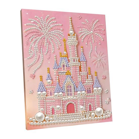 DIY 5D Faux Pearl Painting Kit Castle Butterfly Ocean Sunflower Plastic Pearl Art Kit for Adults Beginner Gemstone Art Craft for Gift Home Wall Decor