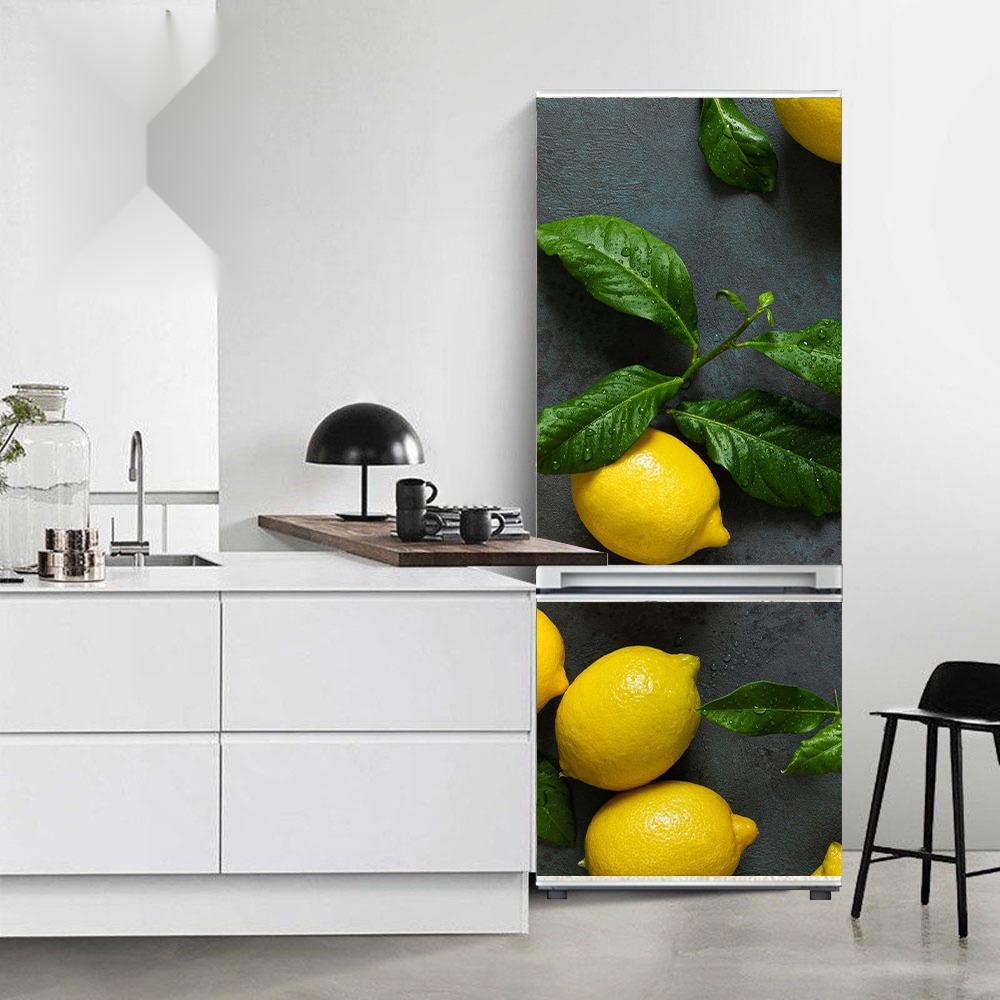 Наклейки на холодильник с фруктами, крышка холодильника, дверь, пейзаж, растение, морской винил, самоклеящаяся кухонная мебель, декор, наклейка для морозильной камеры, сделай сам