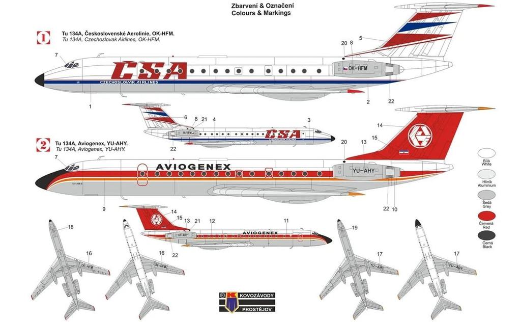 KP Model 1/144 Пассажирский самолет Ту-134А Чешские авиалинии/Абиотженикс Авиалинии Пластиковый модельный набор KPM14410 (Самолет)