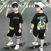 Teenage Boy Clothes Set Letter Patchwork Tshirts and Shorts 2 Pieces Suit Children's Short Sleeve Top Bottom Tracksuit