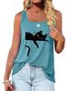 Women Fashion Cat Printed Tank Top Summer Casual Round Collar Sleeveless Shirt