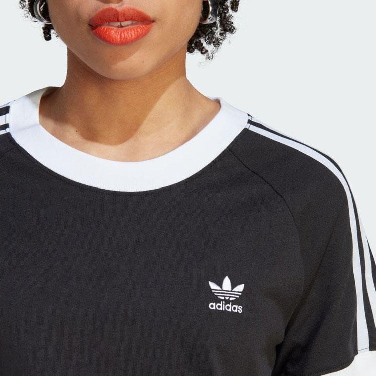 Adidas Женская футболка с короткими рукавами и тремя полосками в виде трилистника Originals, черные IK4051
