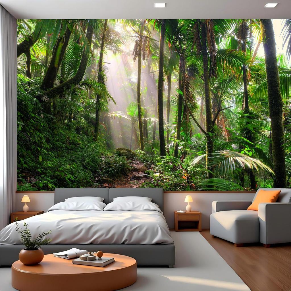 Tropical Rainforest Wall Mural Green Jungle Nature Landscape Wallpaper Home Decor