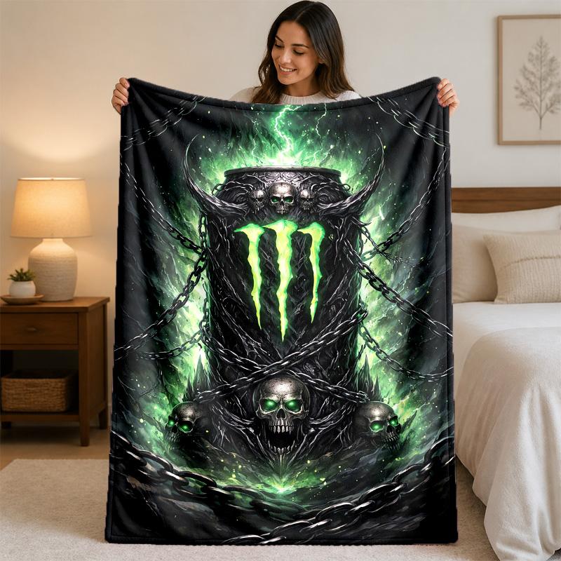 Фланелевое одеяло с принтом Monster Energy, уютное, теплое, плюшевое покрывало для кровати, дивана, диванчика, для домашнего использования в помещении
