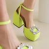 Plus Size Square Toe Super High Thick Heel Rhinestone Decal Hollow Sexy Women's Sandals Satin Fabric Ankle Strap Platform Sandal