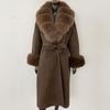 OFTBUY шерстяное пальто женское 2024 осень зима натуральный мех лисы куртка женская длинная теплая натуральный мех лисы воротник меховые манжеты пальто шерстяное пальто
