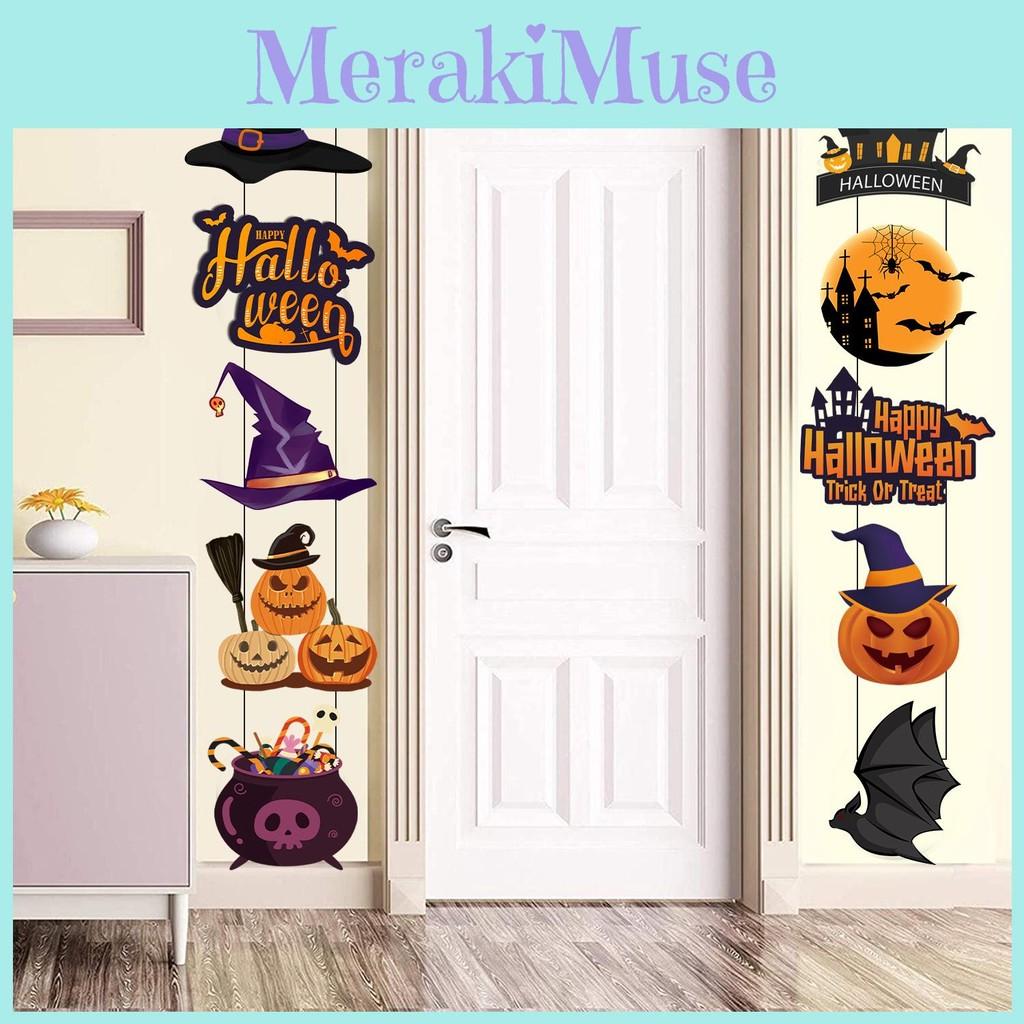 Halloween Festive Door Decoration With Bat Pumpkin Door Hanging Scene For