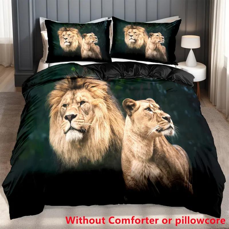 Cool lion lightning pattern 3D high definition digital printing duvet set soft bedding