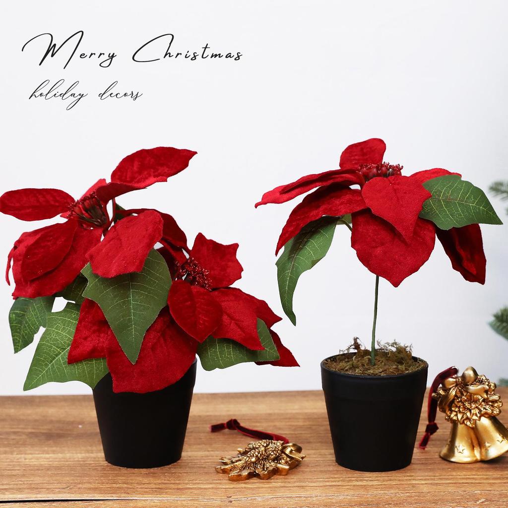 2026 Red & Green Poinsettia Bonsai Christmas Decoration for Living Room and Mall