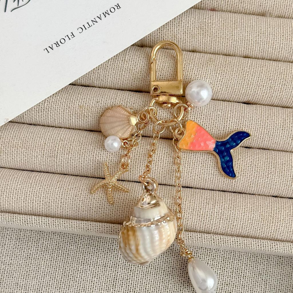 Ocean Seashell & Mermaid Tail Charms Beach Starfish Bag Charm Aesthetic for Women Vacation Accessories Bag Charm