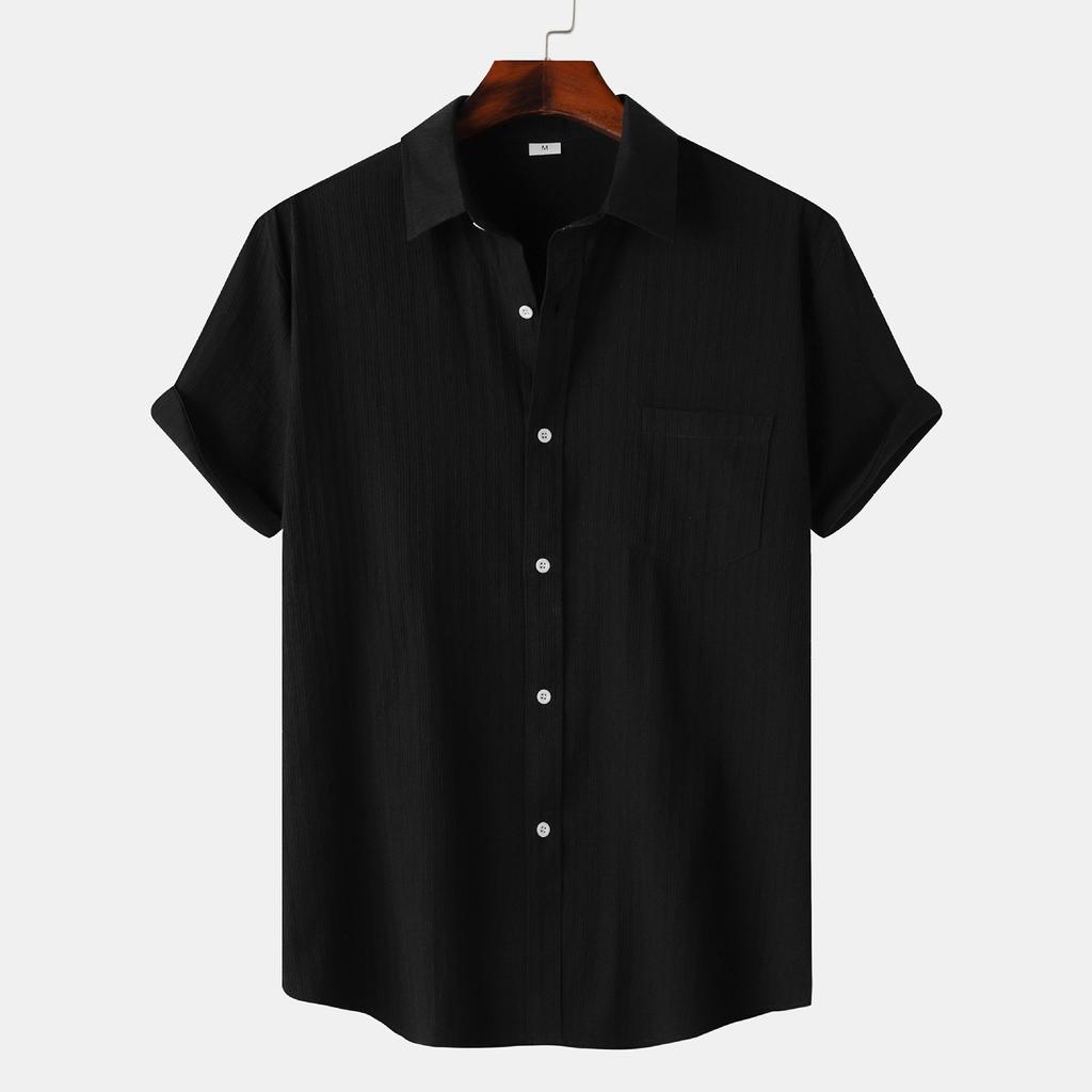 Men's Casual Single Pocket Solid Color Short Sleeve Single Breasted Lapel Shirt