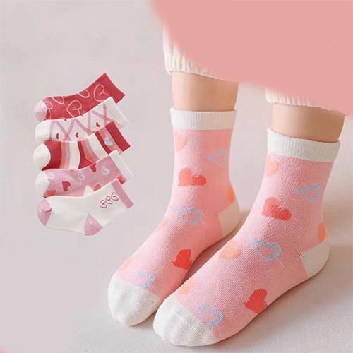 5 Pair Children's Socks Spring Autumn Boys Girls Cartoons Cute Middle Tube Socks