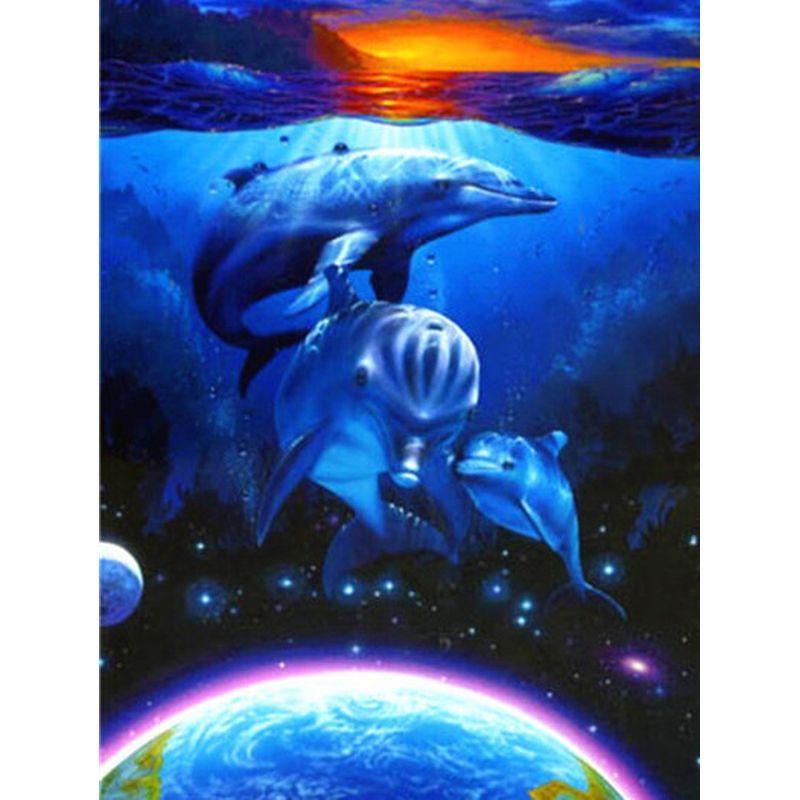 Round Diamond 5D DIY Diamond Painting "Space Planet Dolphin Waves" 3D Mosaic Embroidery Cross Stitch 5D Home Decoration