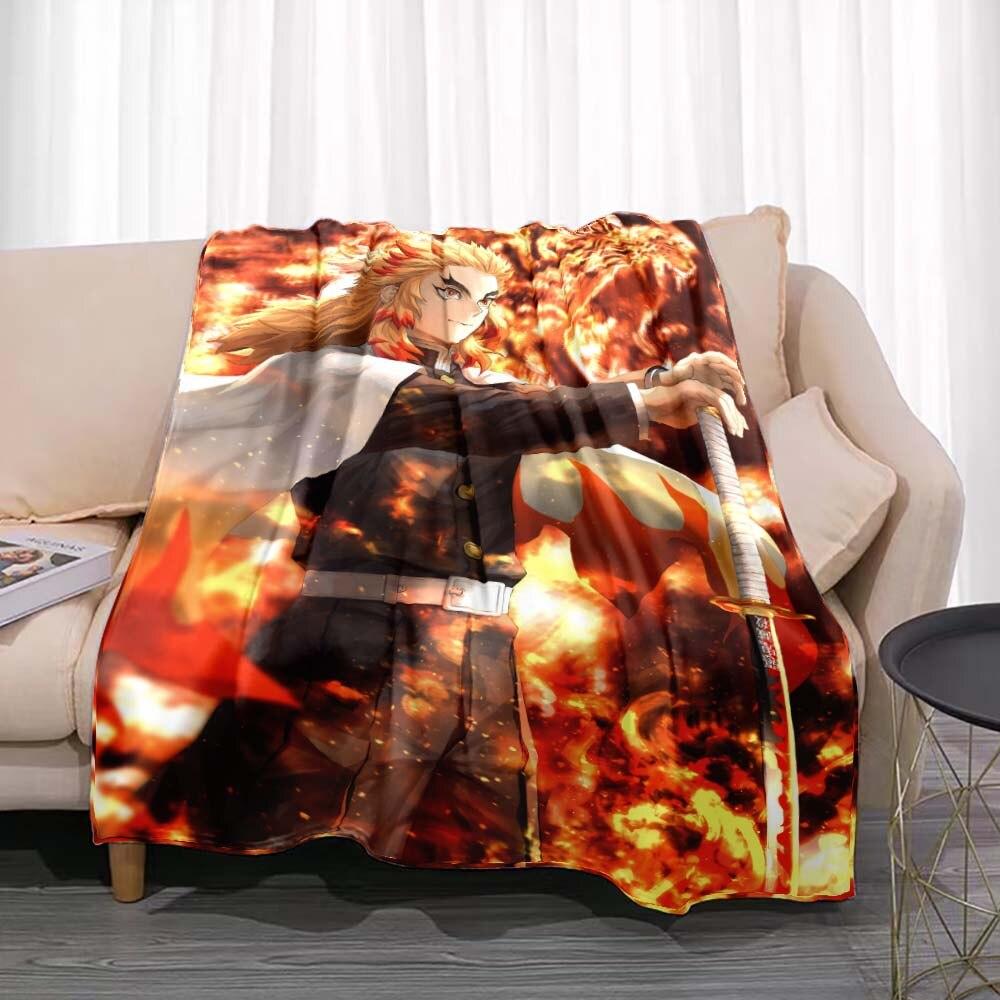 Demon Slayer Flannel Throw Blanket Anime Cartoon Smooth Soft Bedspread Warm Gamer Gift Living Room Sofa Home Bedroom Decor